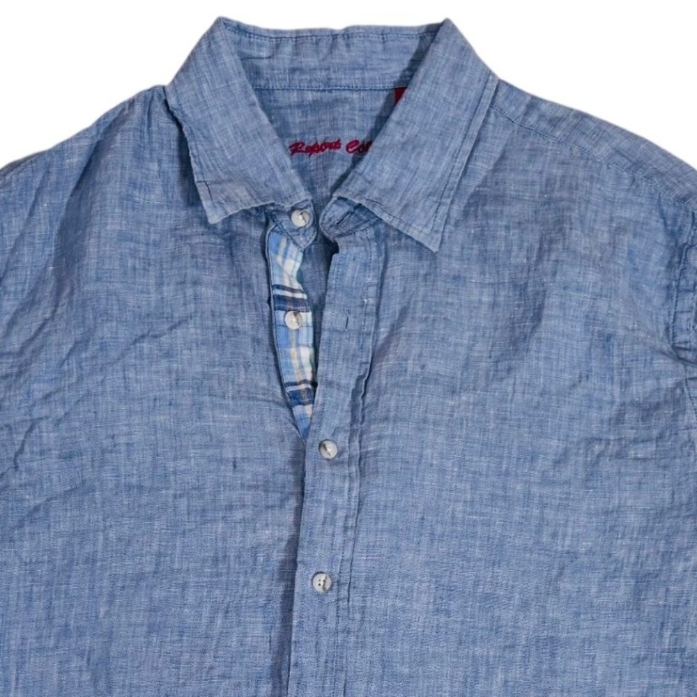 Report Collection Men's Sky Blue‎ 100% Linen Long Sleeve Button Up Shirt Size L